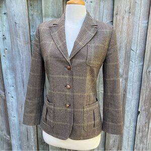 RARE Façonnable Tan Plaid Wool Cashmere Equestrian Blazer w/ Suede Elbow Patches